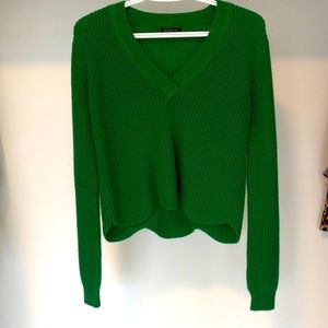 Green Crop Sweater with Scalloped Trim from Dynamite